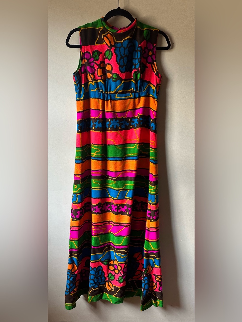1960s Neon Floral Maxi Dress